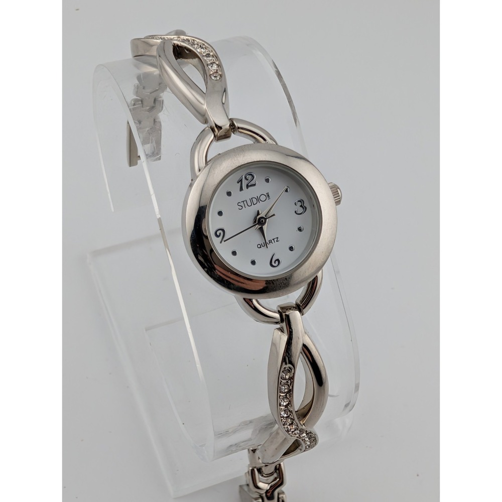 Studio‎ Time Womens Watch 22mm Case Rhinestones Silver 6" Band- New Battery